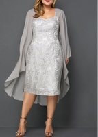Plus Size Chiffon Cardigan and Lace Dress