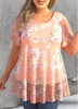 Plus Size Coral Orange Chiffon Floral Print Blouse