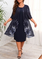 Plus Size Faux Two Piece Navy Dress