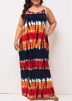 Plus Size Tie Dye Print Sleeveless Maxi Dress