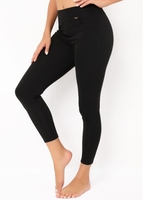 Pocket Elastic Waist Black Mid Waisted Leggings