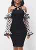 Polka Dot Cold Shoulder Black Dress