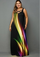 Printed Plus Size Spaghetti Strap Pocket Dress