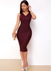 Purple Red Sleeveless V Neck Bodycon Dress