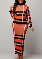 Quarter Zip Dark Khaki Plaid Long Sleeve Sweater Dress