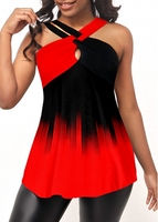 Red Ombre Cross Front Tank Top