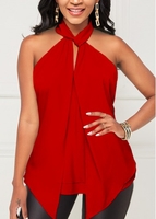 Red Twist Front Asymmetric Hem Tank Top