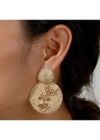 Retro Floral Design Gold Round Earrings