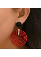 Rhinestone Alloy Red Round Design Earrings