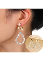 Rhinestone Bowknot Gold Metal Detail Earrings