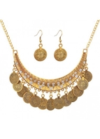 Rhinestone Design Alloy Detail Gold Earrings and Necklace