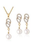 Rhinestone Design Metal Detail Pearl Necklace Set
