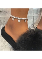 Rhinestone Detail Silver Butterfly Design Anklet