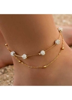 Rhinestone Layered Design Gold Metal Anklet
