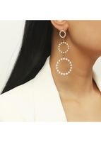 Round Design Pearl Detail Gold Earrings