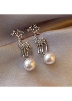 Round Design Pearl Detail Silvery White Earrings