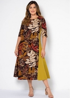 Round Neck Leaf Print Plus Size Dress