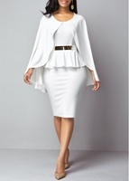 Round Neck Overlay Peplum Waist Dress