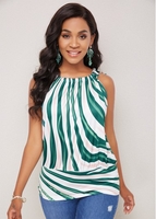 Round Neck Striped Tie Shoulder Camisole Top