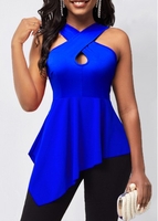 Royal Blue Asymmetric Hem Cross Strap Tank Top