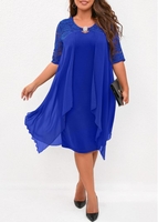 Royal Blue Lace Stitching Plus Size Dress