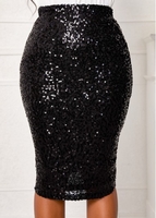 Sequin Black Zipper Fly Bodycon Skirt