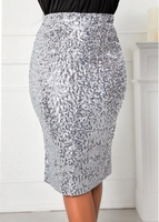 Sequin Silver Zipper Fly Bodycon Skirt