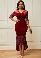 Sequin Wine Red Dip Hem Dress