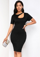 Short Sleeve Back Slit Cutout Front Dress