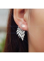 Silver Rhinestone Detail Wings Design Earrings