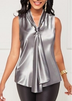 Silver Tie Neck Sleeveless Satin Tank Top