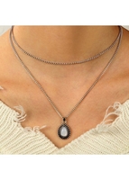 Silver Waterdrop Pendant Metal Detail Necklace