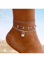 Silvery White Heart Chain Design Anklet Set