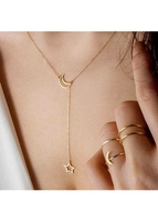 Star and Moon Design Metal Detail Gold Necklace