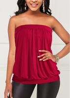 Strapless Red Fold Blouson Tank Top