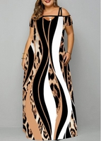 Strappy Cold Shoulder Plus Size Double Side Pockets Dress
