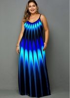 Stripe Print Spaghetti Strap Plus Size Dress