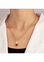 Teardrop Design Metal Detail Gold Necklace