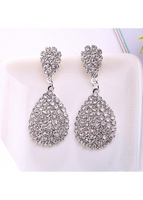Teardrop Design Rhinestone Silvery White Earrings