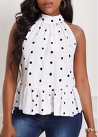 Tie Back Polka Dot White Blouse