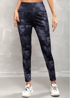 Tie Dye Print Black Elastic Waist Leggings