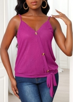 Tie Side Purple Decorative Button Camisole Top