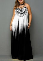 Tribal Print Gradient Plus Size Maxi Dress