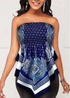 Tribal Print Navy Blue Asymmetric Hem Tank Top