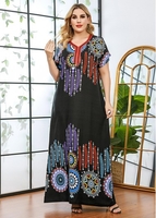 Tribal Print Plus Size Black Short Sleeve Dress