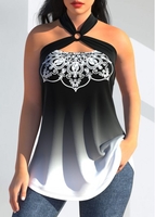 Tribal Print Ring Detail Black Tank Top