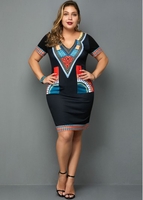 Tribal Print Short Sleeve Plus Size Dress