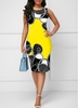 Tribal Print Yellow Sleeveless Round Neck Dress