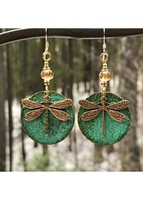 Turquoise Dragonfly Design Round Bronze Earrings