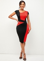 V Neck Short Sleeve Contrast Dress